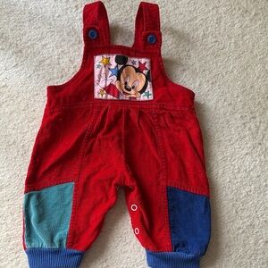 Vintage 80s disney Red Kids Overalls with Colorful patches